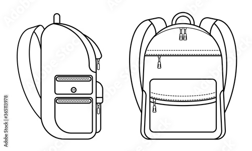 school backpack icons. Side and front view. September 1, beginning of school year at school. Student Accessories Vector on a white background