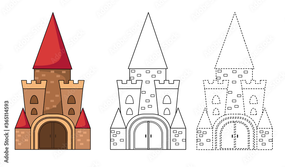 Illustration of educational game for kids and coloring book vector-castle