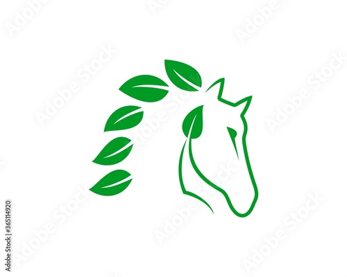 Abstract horse head outline with green leaves hair