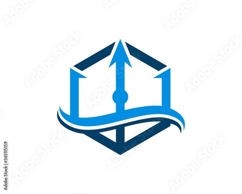 Hexagonal shape with trident and wave