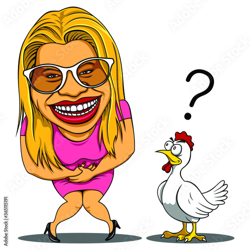 Carikatur girls and chicken illustration vector