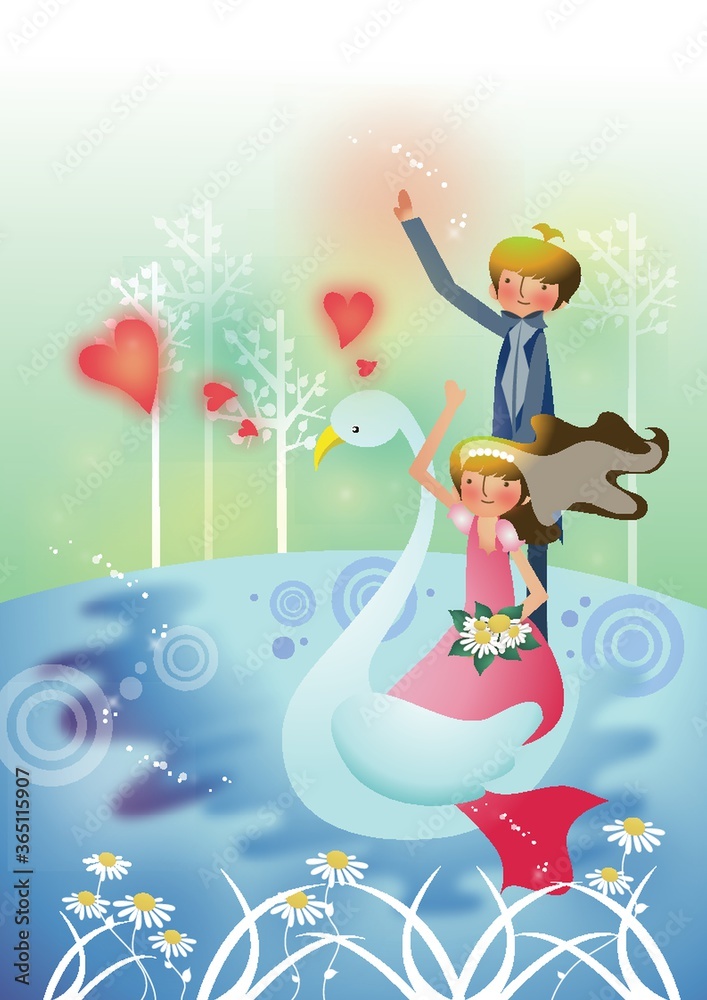 Naklejka premium couple on a swan