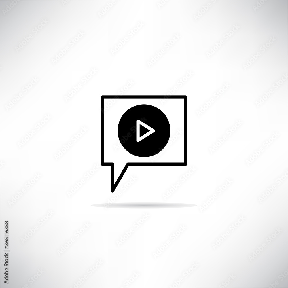 video in speech bubble icon with shadow on white background