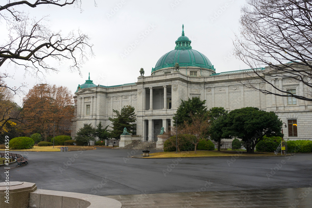 View of Tokyo National Museum Hyokeikan building at Ueno Park in Tokyo, Japan