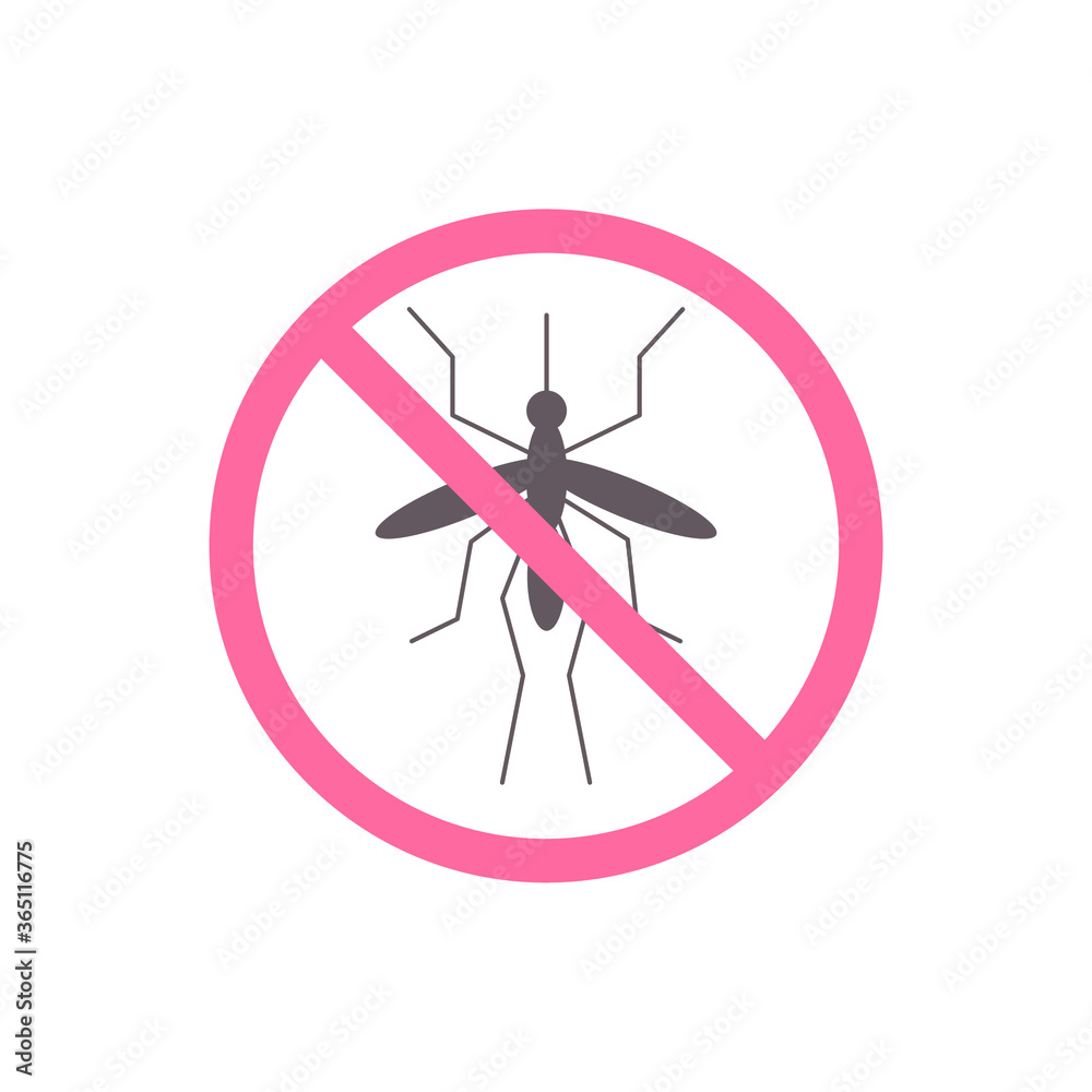 Mosquito with a stop sign. Vector icon, black, red, faded color, isolated on white background. Insect silhouette, flat minimal design, eps 10. Mosquito with a stop sign. Vector icon, black, red, faded color, isolated on white background. Insect silhouette, flat minimal design, eps 10.