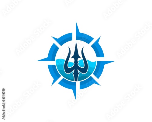 Luxury blue compass with trident and sea