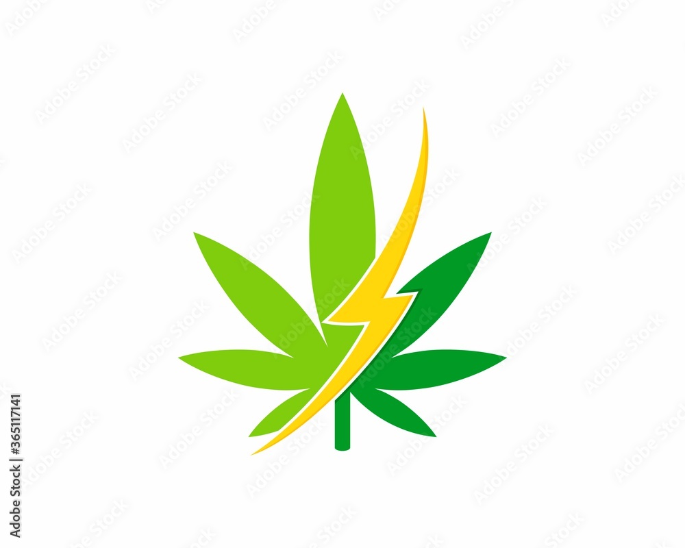 Cannabis leaf with yellow lightning inside Cannabis leaf with yellow lightning inside
