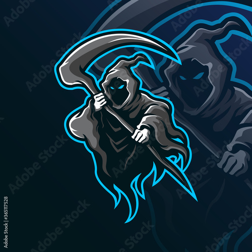 reaper mascot logo design vector with modern illustration concept style for badge, emblem and tshirt printing. reaper illustration for sport team.