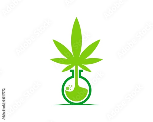 Cannabis leaf with bottle laboratory