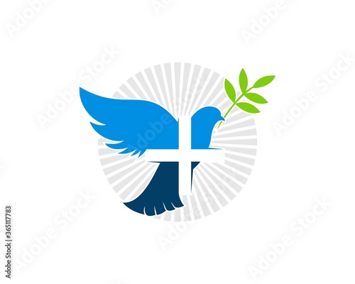 Pigeon with cross and nature leaf