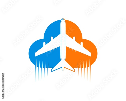 Blue and orange cloud with plane inside