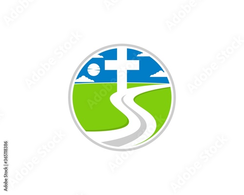 Circle shape with cross and road inside