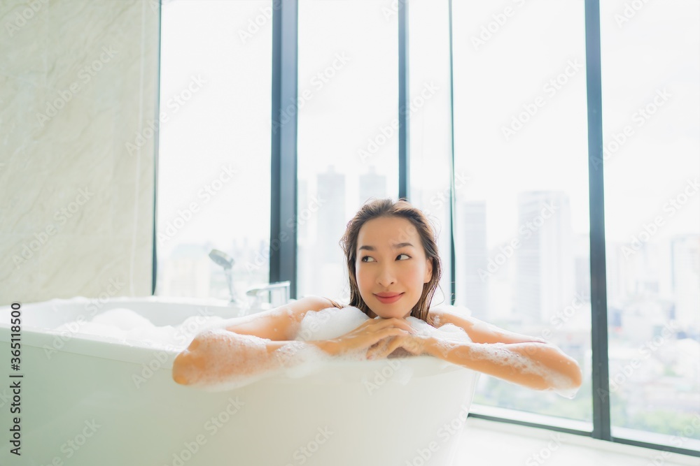 Portrait beautiful young asian woman relax and leisure in bathtub Portrait beautiful young asian woman relax and leisure in bathtub