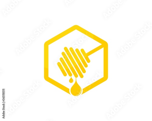 Hexagonal shape with bee hive and honey drop