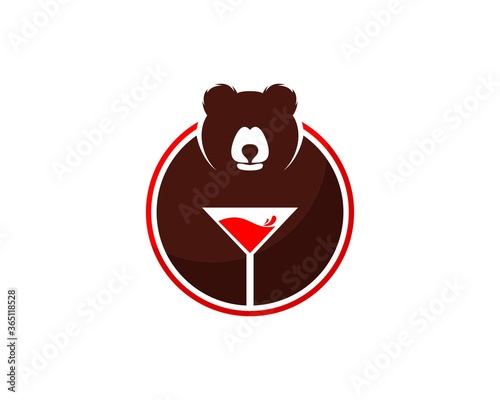 Circle shape with bear and wine glass inside