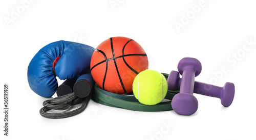 Sports equipment on white background