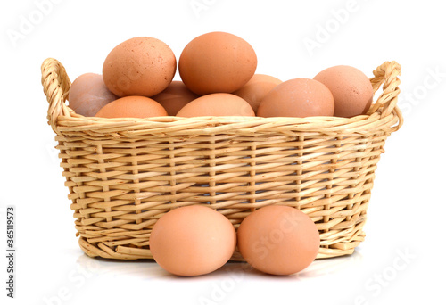 Raw eggs isolated on white background