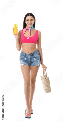 Happy young woman with sun ...