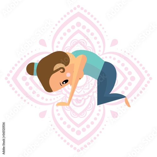 girl practising yoga in cat pose