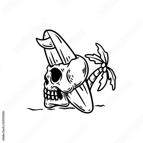 skull surf and palm tree vector illustration design