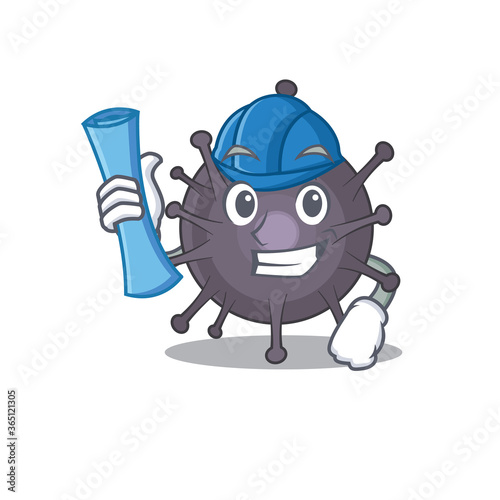 Caricature design concept of salmonella Architect with new city landscape blue prints