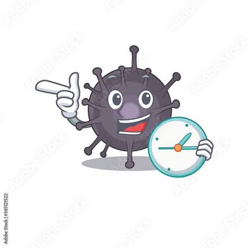 A picture of cheery salmonella holding a clock