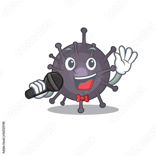 caricature character of salmonella happy singing with a microphone