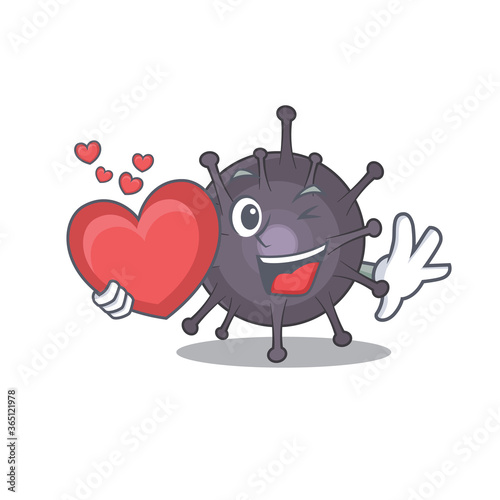 A lovable salmonella caricature design style holding a big heart