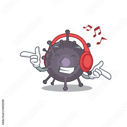 A Caricature design style of salmonella listening music on headphone