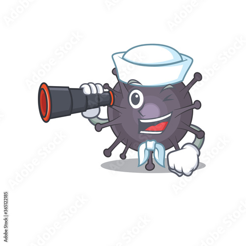 A cartoon image design of salmonella Sailor with binocular