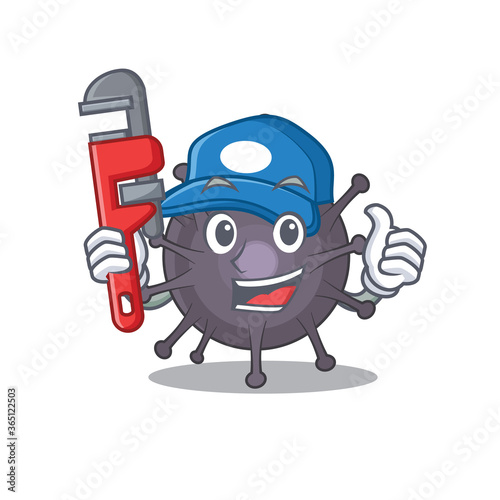 cartoon mascot design of salmonella as a Plumber with tool