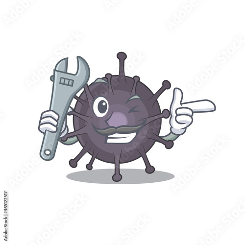 A caricature design concept of salmonella working as a mechanic