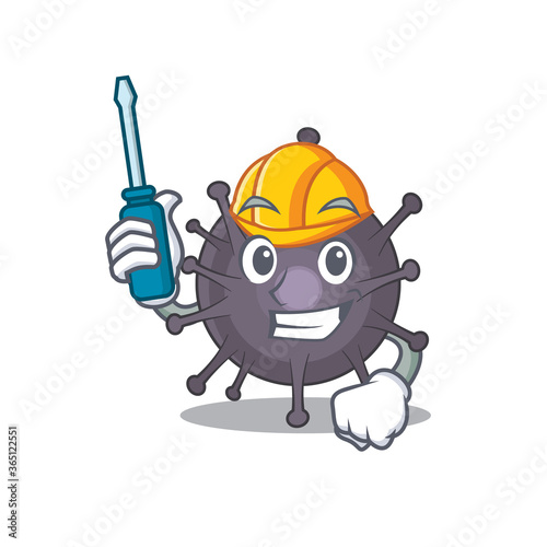 caricature design style of salmonella worked as an automotive