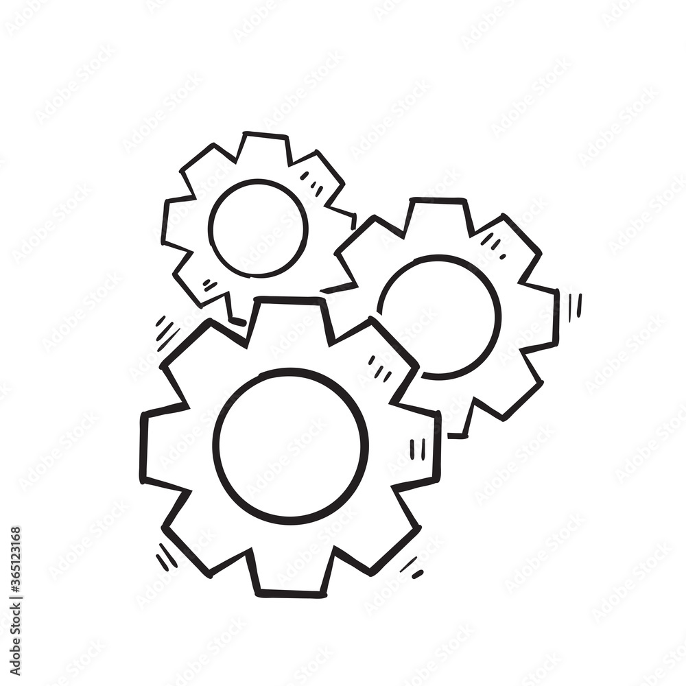 hand drawn doodle gears cogs icon with doodle drawing style hand drawn doodle gears cogs icon with doodle drawing style