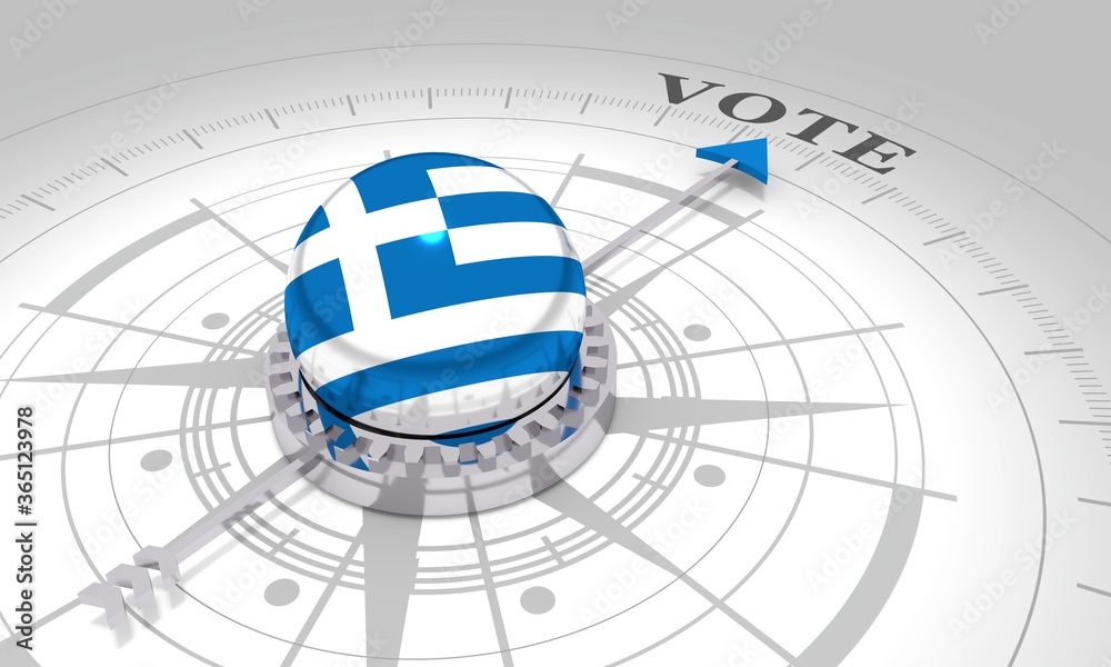 Voting concept. 3D rendering. Abstract compass points to the vote word. Flag of the Greece Voting concept. 3D rendering. Abstract compass points to the vote word. Flag of the Greece