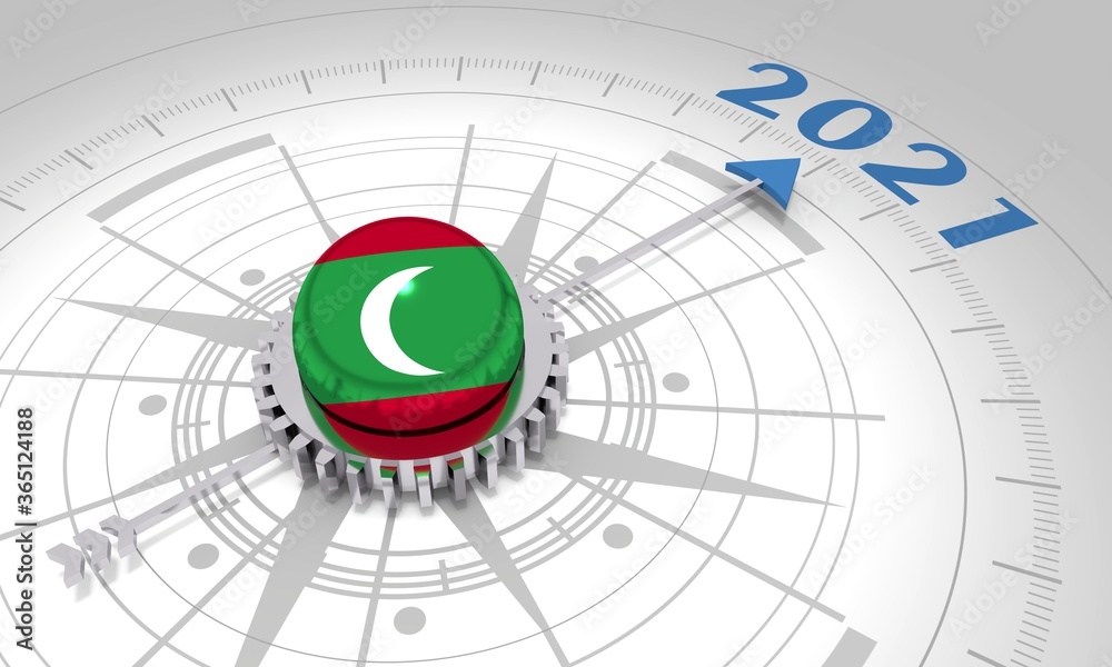 New Year greeting card template. 2021 year number. 3D rendering. Flag of the Maldives New Year greeting card template. 2021 year number. 3D rendering. Flag of the Maldives