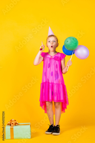 celebration. kid fashion beauty. imagination and inspiration. birthday party present. small girl with balloon. prepare for holiday. ready to celebrate. concept of dreaming. childhood happiness