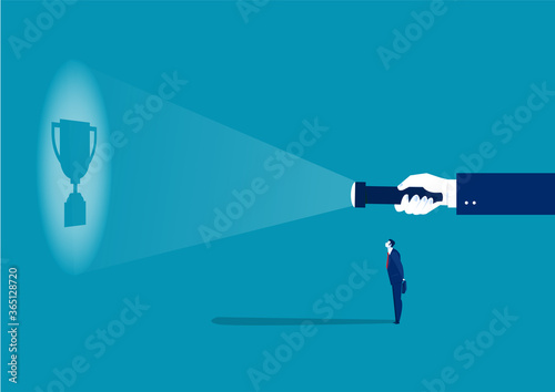 businessman looking guideline to get award for work success concept vector illustrator