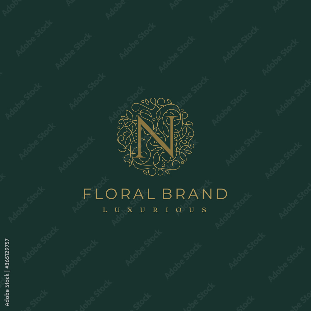 Letter N Circle Floral Botanical Leaf Logo Design