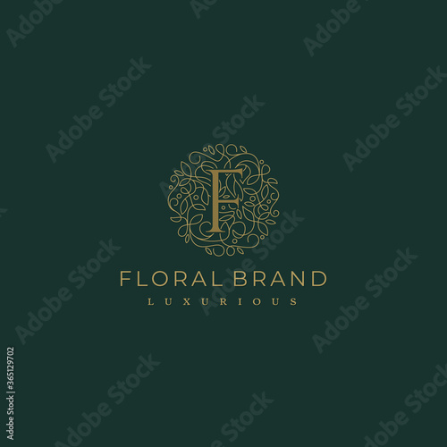 Letter F Circle Floral Botanical Leaf Logo Design