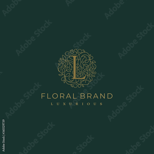 Letter L Circle Floral Botanical Leaf Logo Design