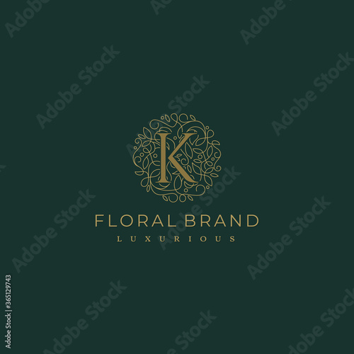 Letter K Circle Floral Botanical Leaf Logo Design