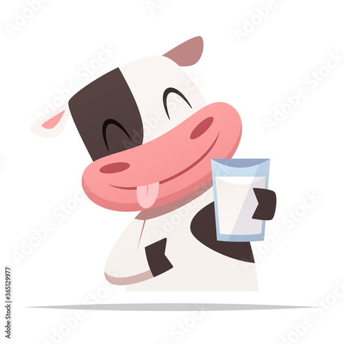 Cartoon cow holding glass of milk vector isolated illustration