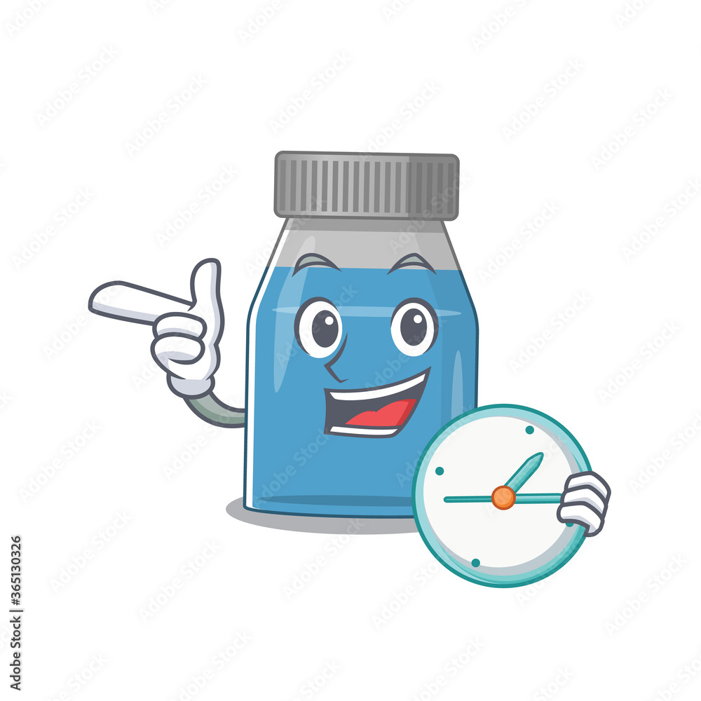 Εκτύπωση καμβά A picture of cheery syrup medicine holding a clock