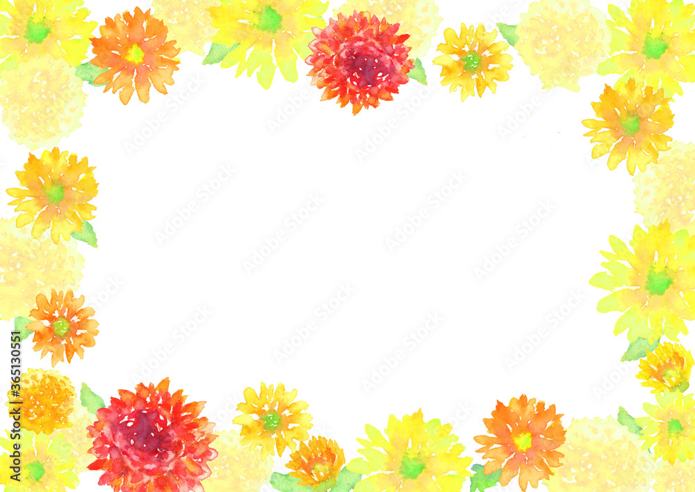 水彩で描いた花のフレームのイラスト