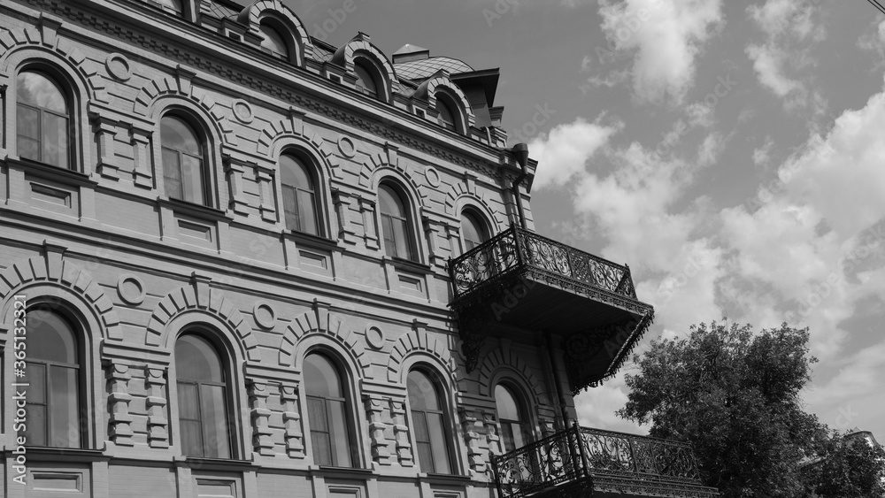 
Elements and details of the facade of the house in the cities of Russia