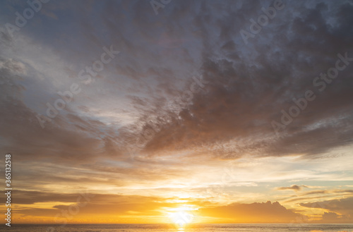 Abstract amazing Scene of stuning Colorful sunset with clouds background in nature and travel concept, wide angle shot Panorama shot.