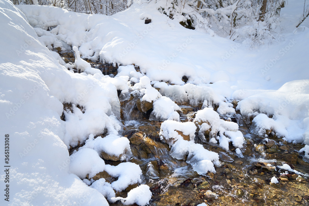 Mountain river in the winter forest. Mountain river in the winter forest.