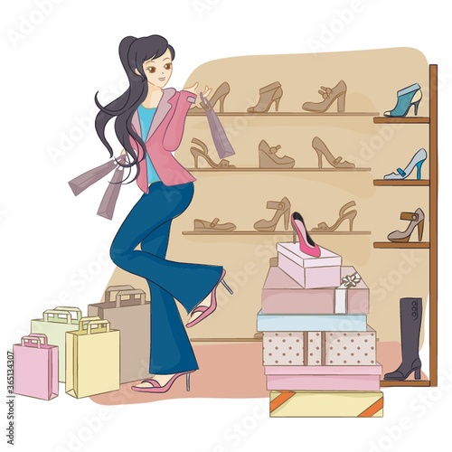 girl in footwear shop