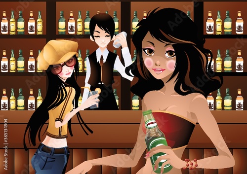woman drinking beer at a bar